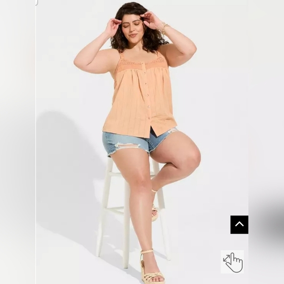 Torrid SZ 3 Peach Cotton Button Up Embroidered Crochet Tank Boxy Loose Fit - Picture 12 of 14